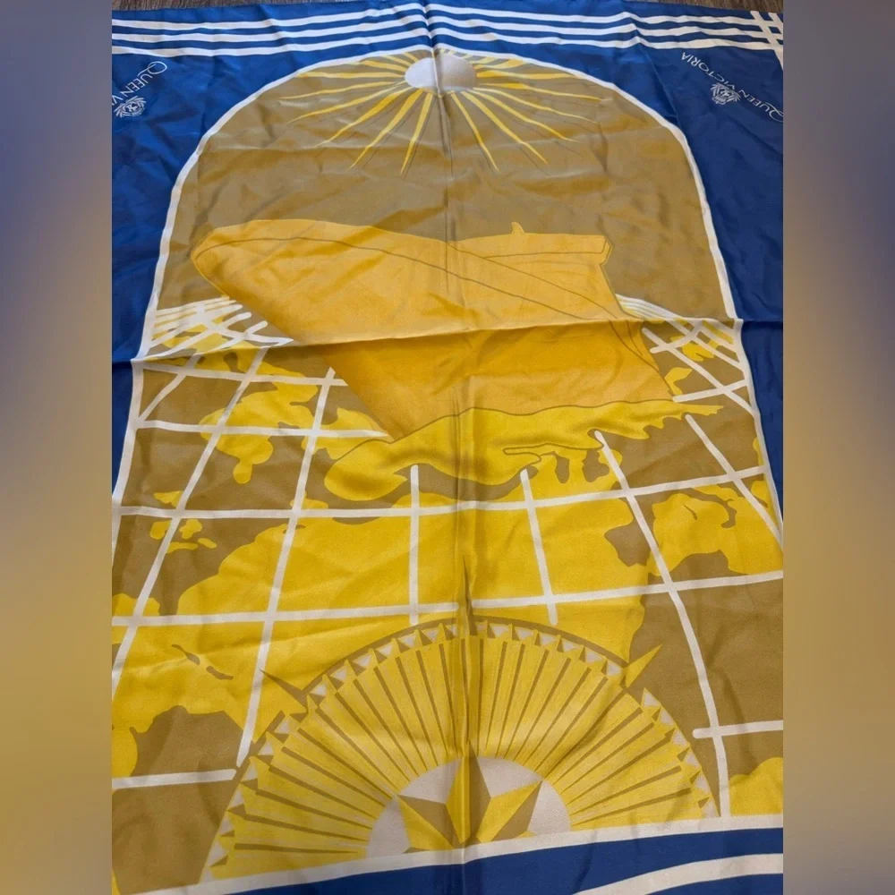Vintage Queen Victoria Blue Yellow Silk Scarf